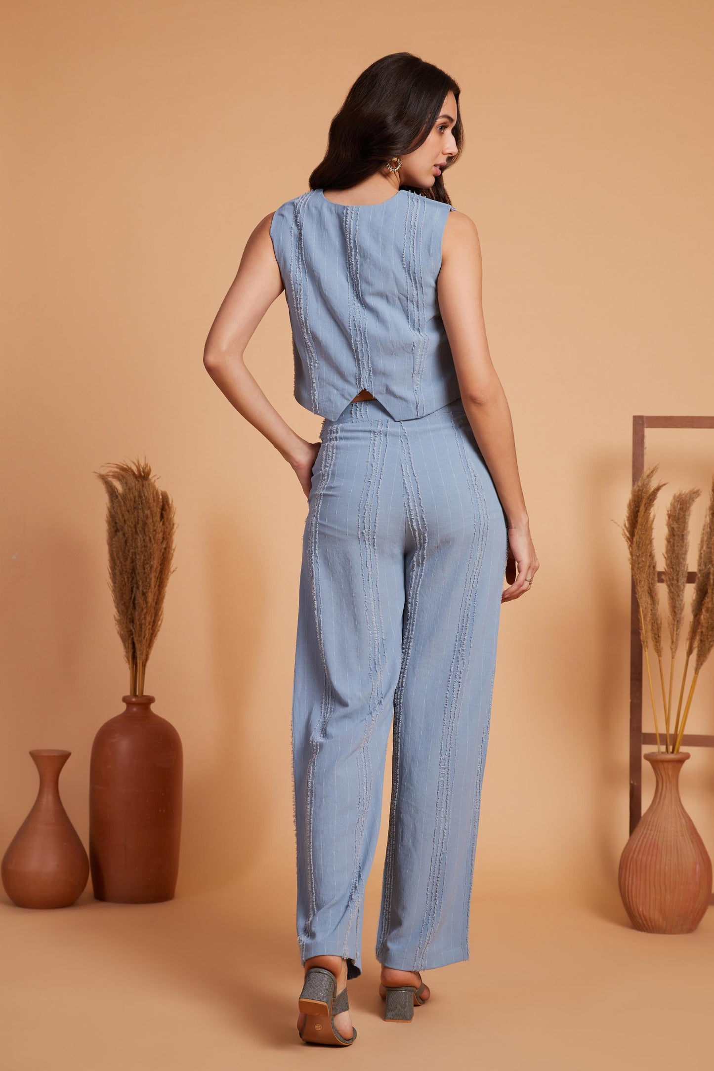 Blue Sleeveless Co-Ord Set with Textured Detailing