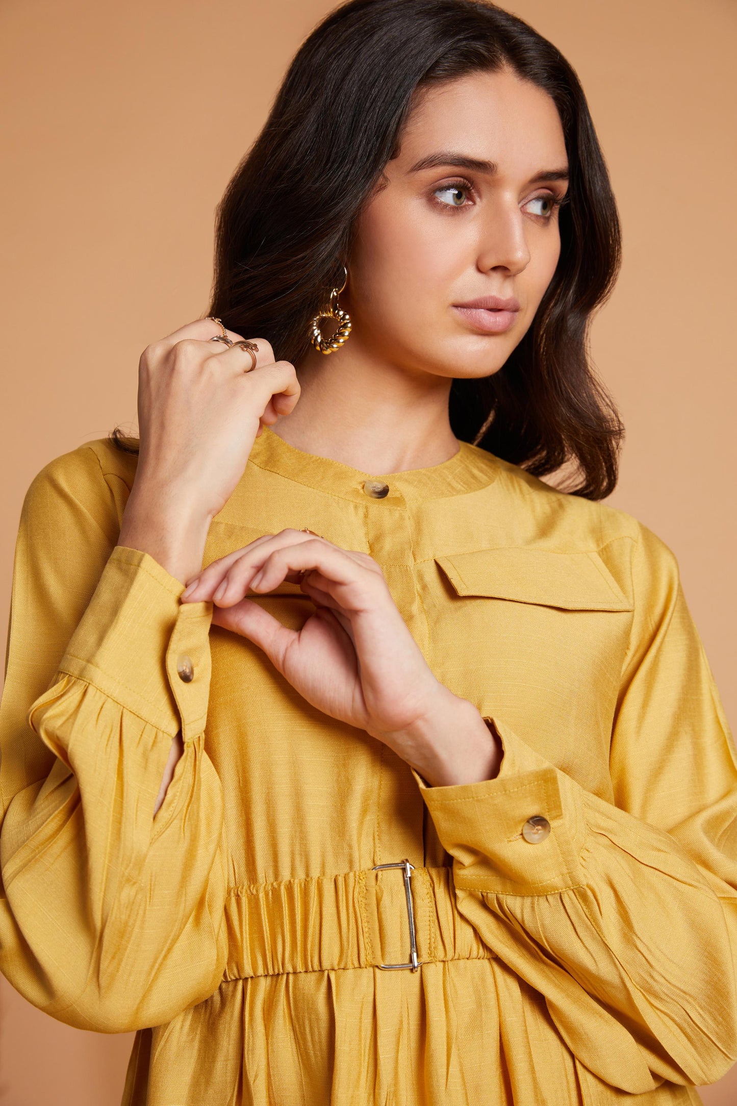 Tiered Shirt Dress with Long Sleeves