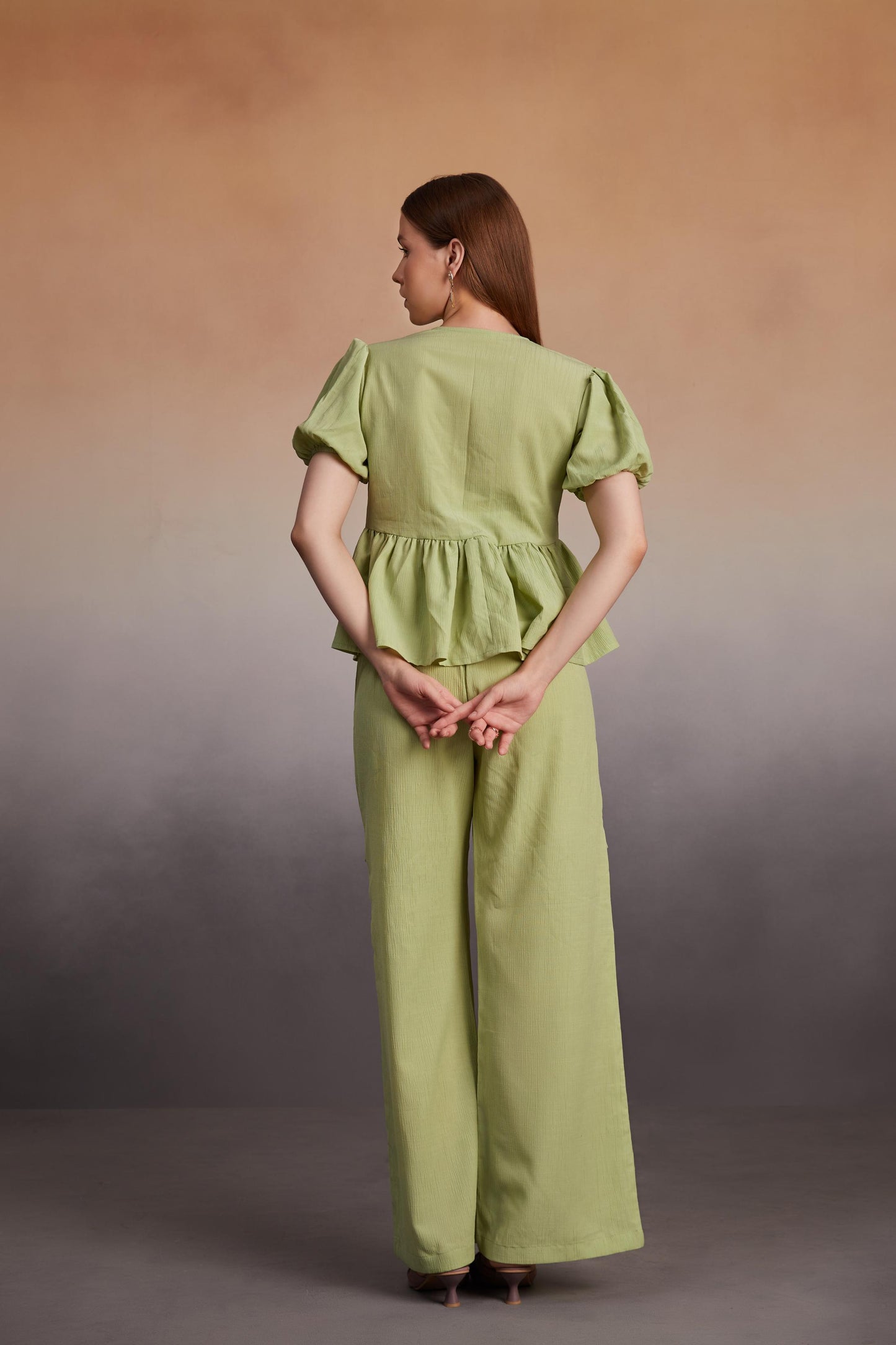 Peplum Top and Wide-Leg Cargo Pants Co-Ord Set