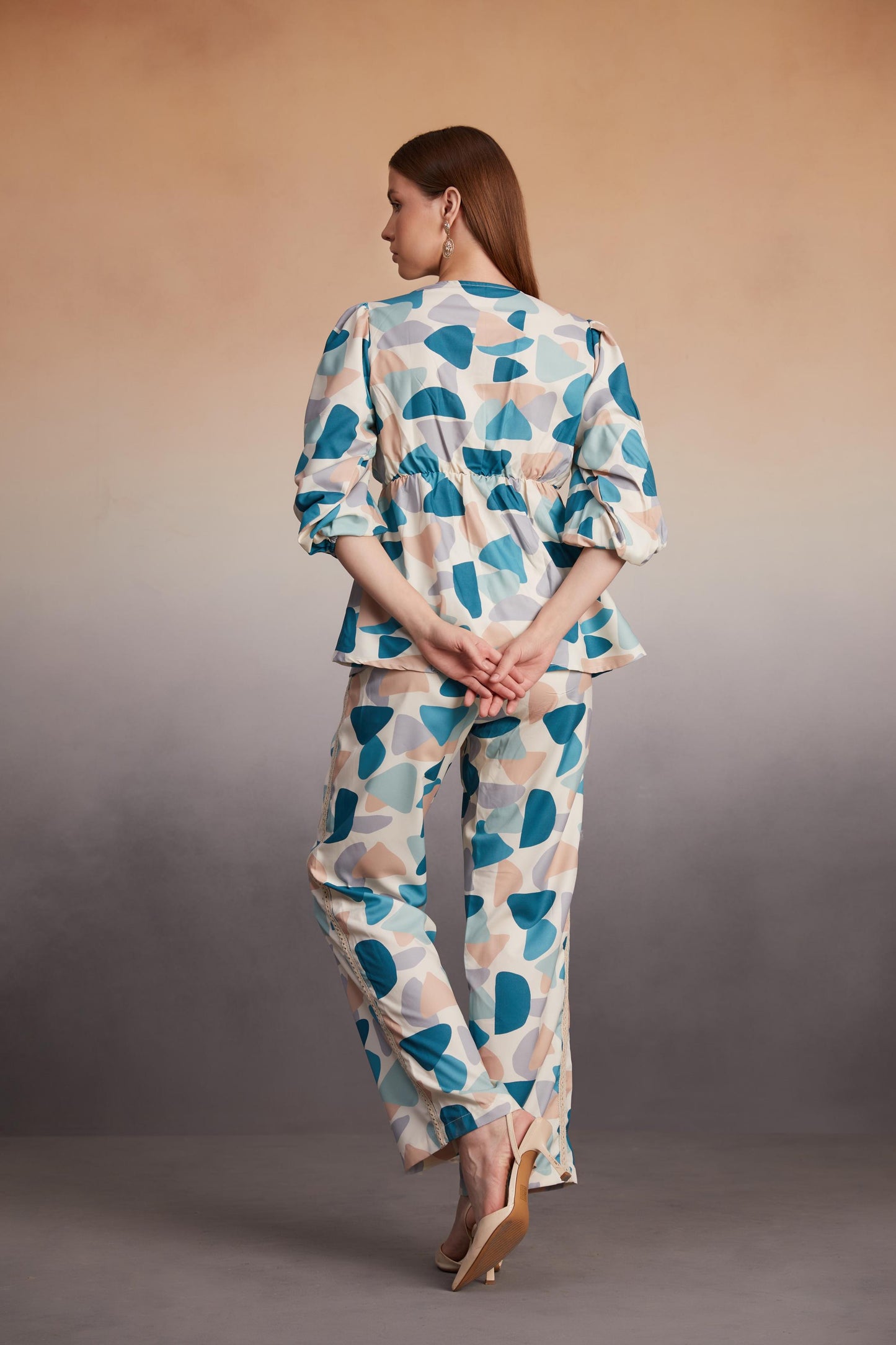 Abstract Printed Co-Ord Set with Lace Detail