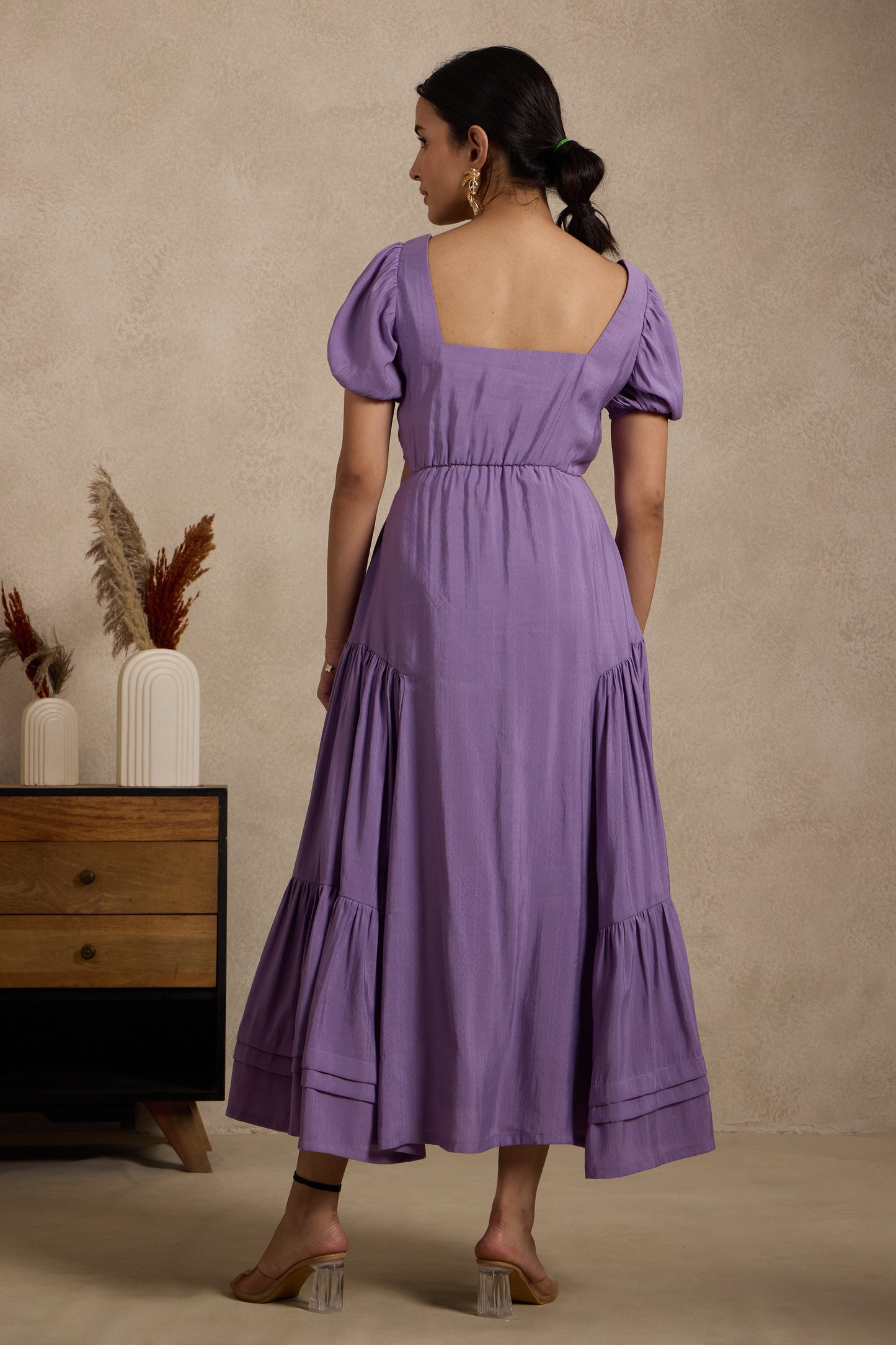 Lilac Tiered Maxi Dress with Side Cut-Outs