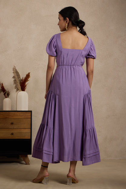Lilac Tiered Maxi Dress with Side Cut-Outs