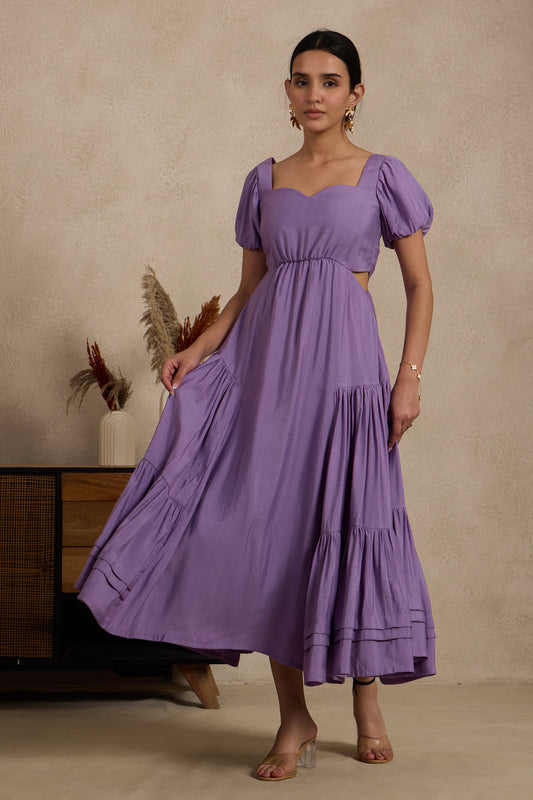 Lilac Tiered Maxi Dress with Side Cut-Outs