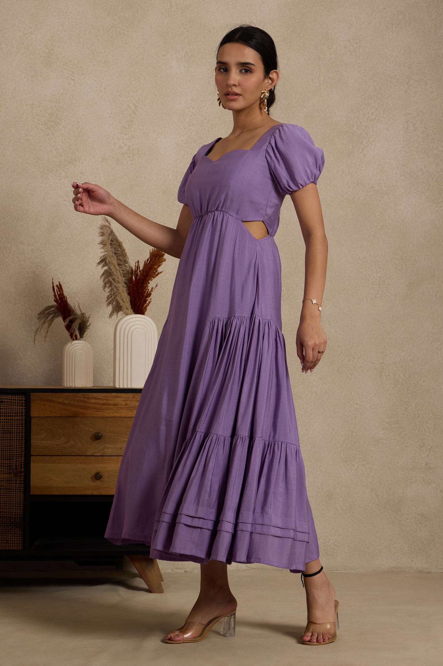 Lilac Tiered Maxi Dress with Side Cut-Outs