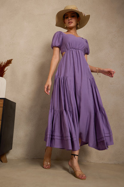 Lilac Tiered Maxi Dress with Side Cut-Outs