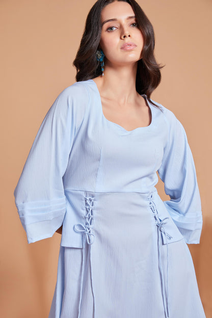 Lace-Up Detail Mini Dress with Flared Sleeves