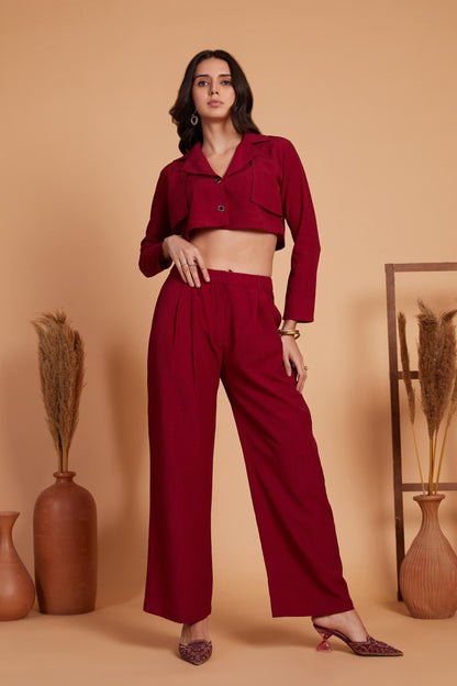 Cropped Jacket and High-Waist Trousers Co-Ord Set