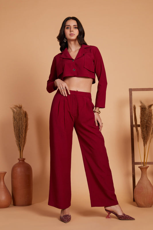 Cropped Jacket and High-Waist Trousers Co-Ord Set