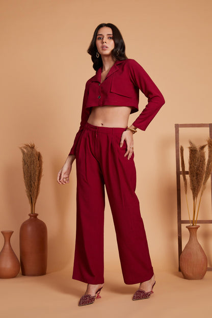 Cropped Jacket and High-Waist Trousers Co-Ord Set