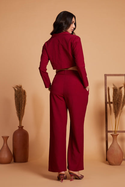 Cropped Jacket and High-Waist Trousers Co-Ord Set