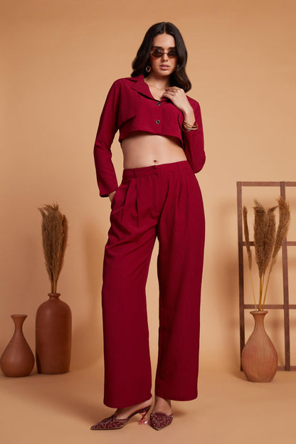 Cropped Jacket and High-Waist Trousers Co-Ord Set