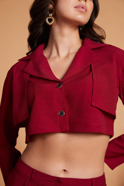 Cropped Jacket and High-Waist Trousers Co-Ord Set