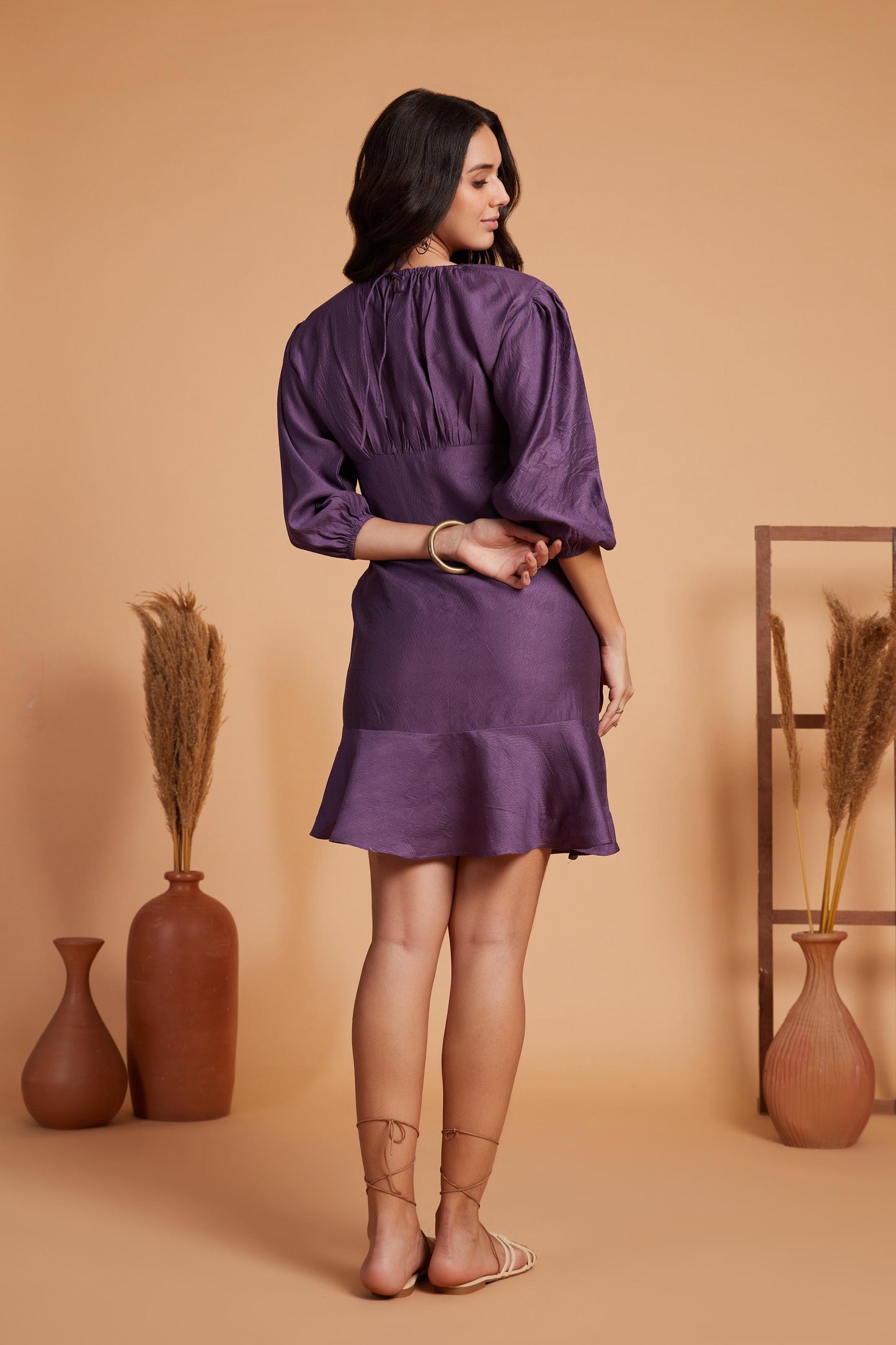 Ruched Side Mini Dress with Flared Hem