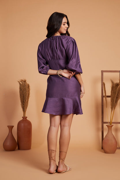 Ruched Side Mini Dress with Flared Hem