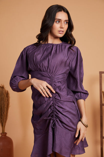 Ruched Side Mini Dress with Flared Hem