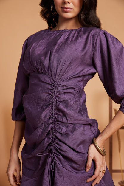 Ruched Side Mini Dress with Flared Hem