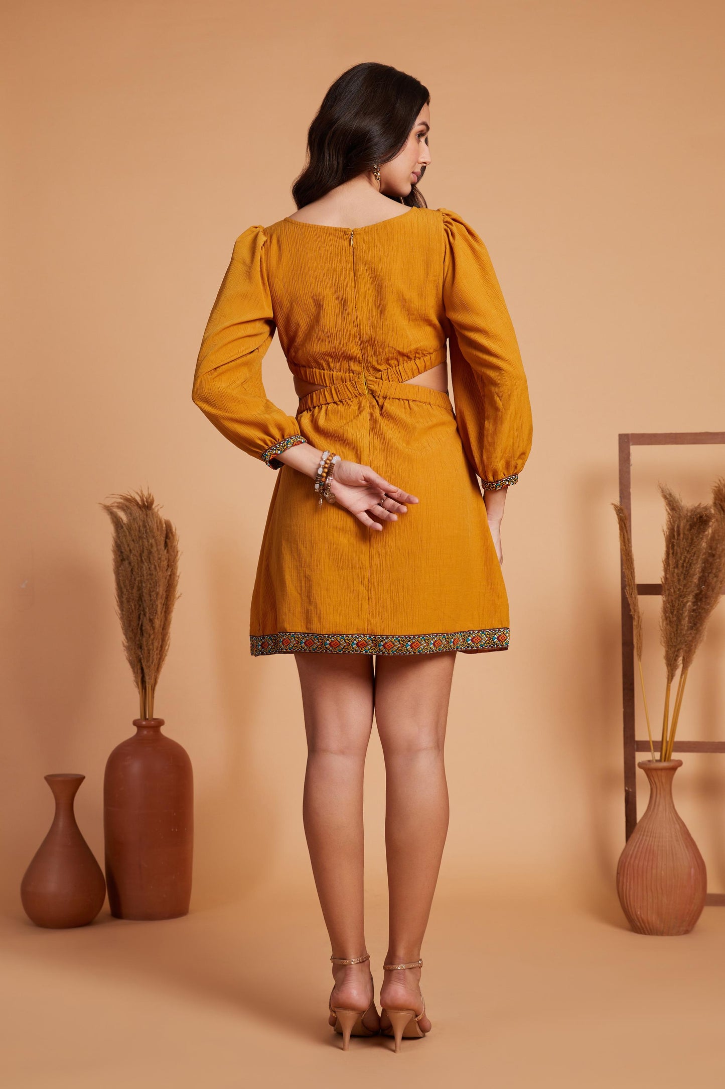 Cut-Out Mini Dress with Embroidered Accents