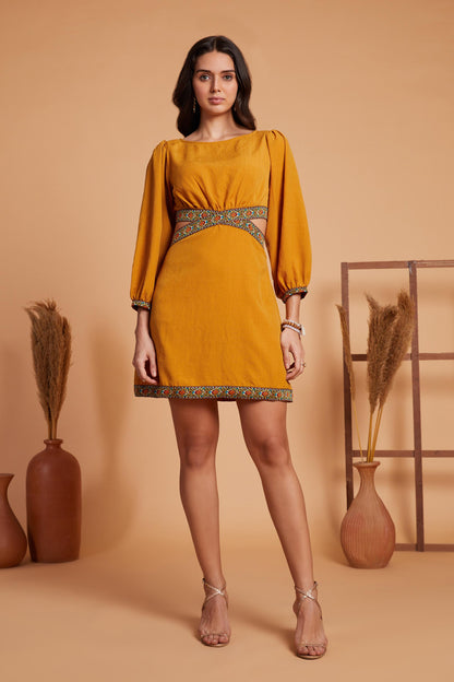 Cut-Out Mini Dress with Embroidered Accents