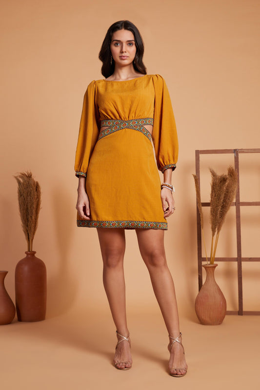 Cut-Out Mini Dress with Embroidered Accents