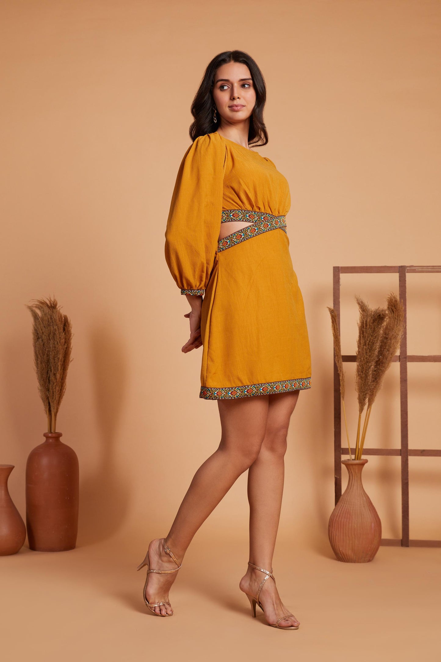 Cut-Out Mini Dress with Embroidered Accents