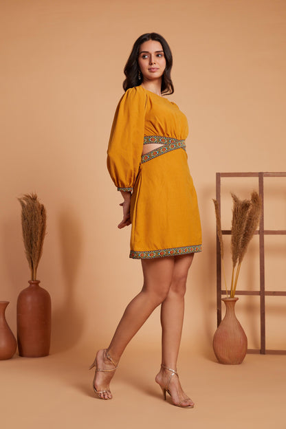 Cut-Out Mini Dress with Embroidered Accents