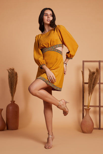 Cut-Out Mini Dress with Embroidered Accents