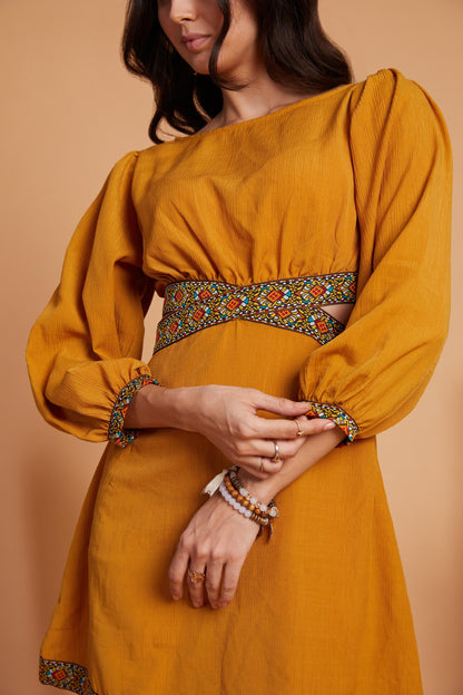 Cut-Out Mini Dress with Embroidered Accents