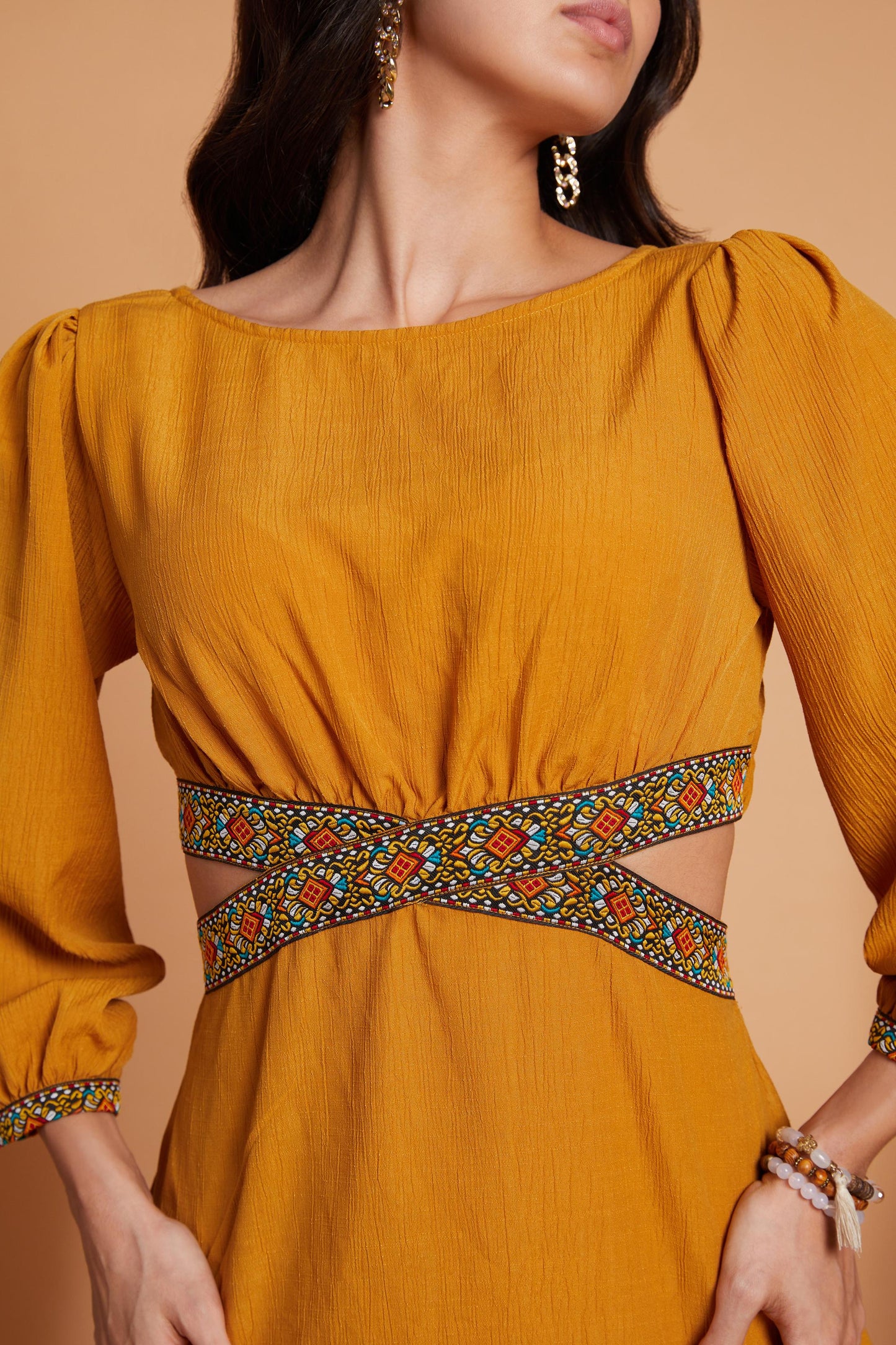 Cut-Out Mini Dress with Embroidered Accents