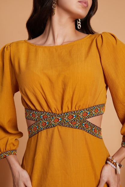 Cut-Out Mini Dress with Embroidered Accents