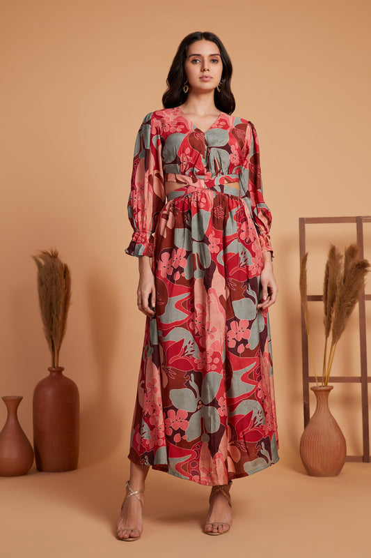 Floral Print Cut-Out Maxi Dress
