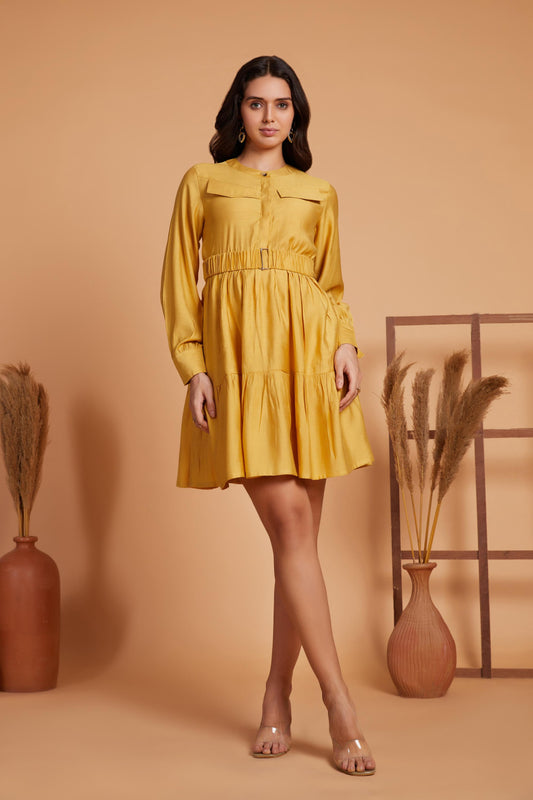 Tiered Shirt Dress with Long Sleeves