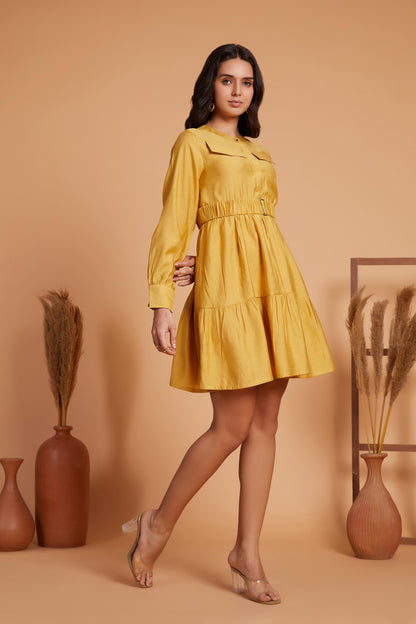 Tiered Shirt Dress with Long Sleeves