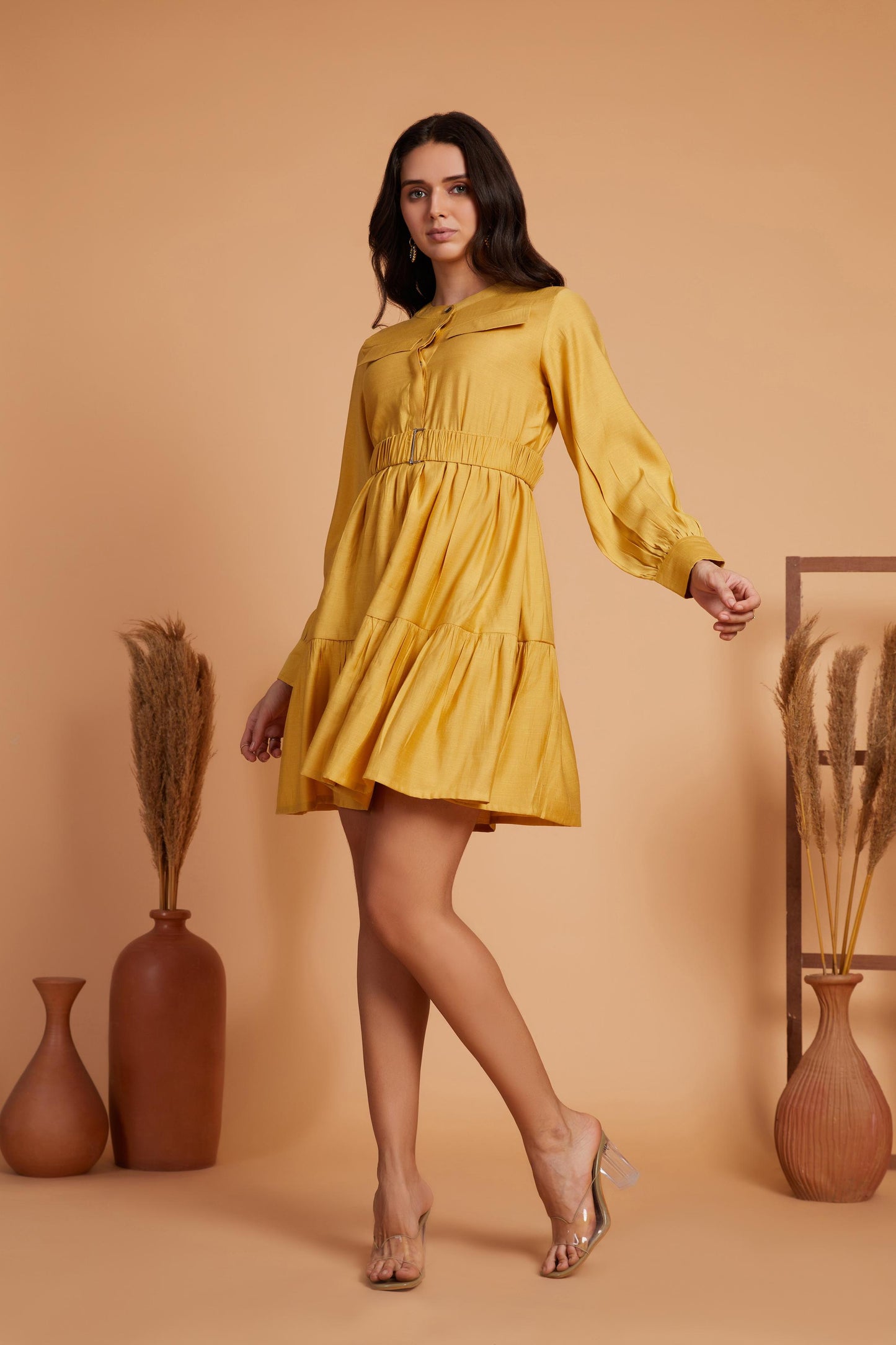 Tiered Shirt Dress with Long Sleeves