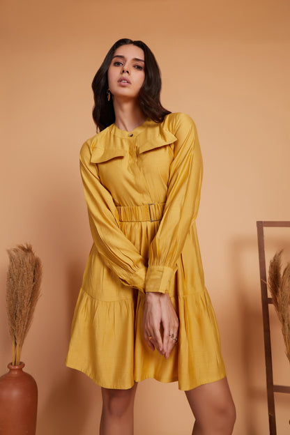 Tiered Shirt Dress with Long Sleeves