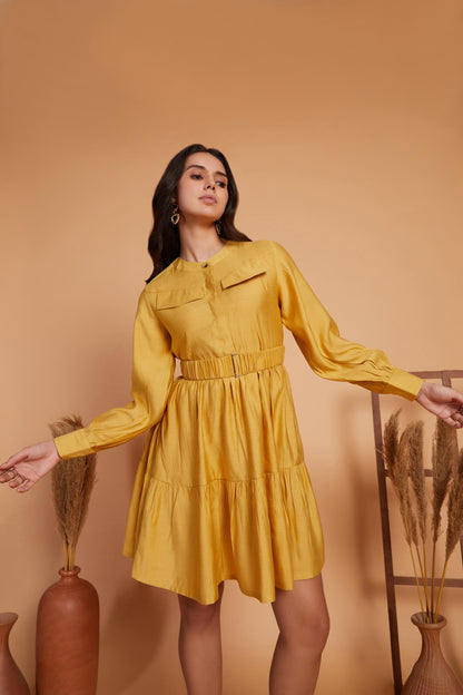 Tiered Shirt Dress with Long Sleeves