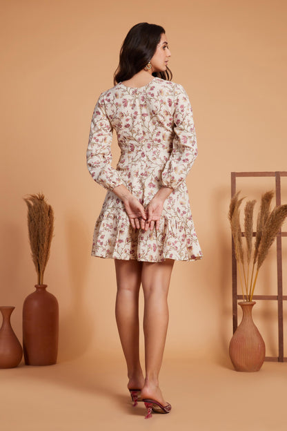 Floral Printed Mini Dress with Tassel Tie