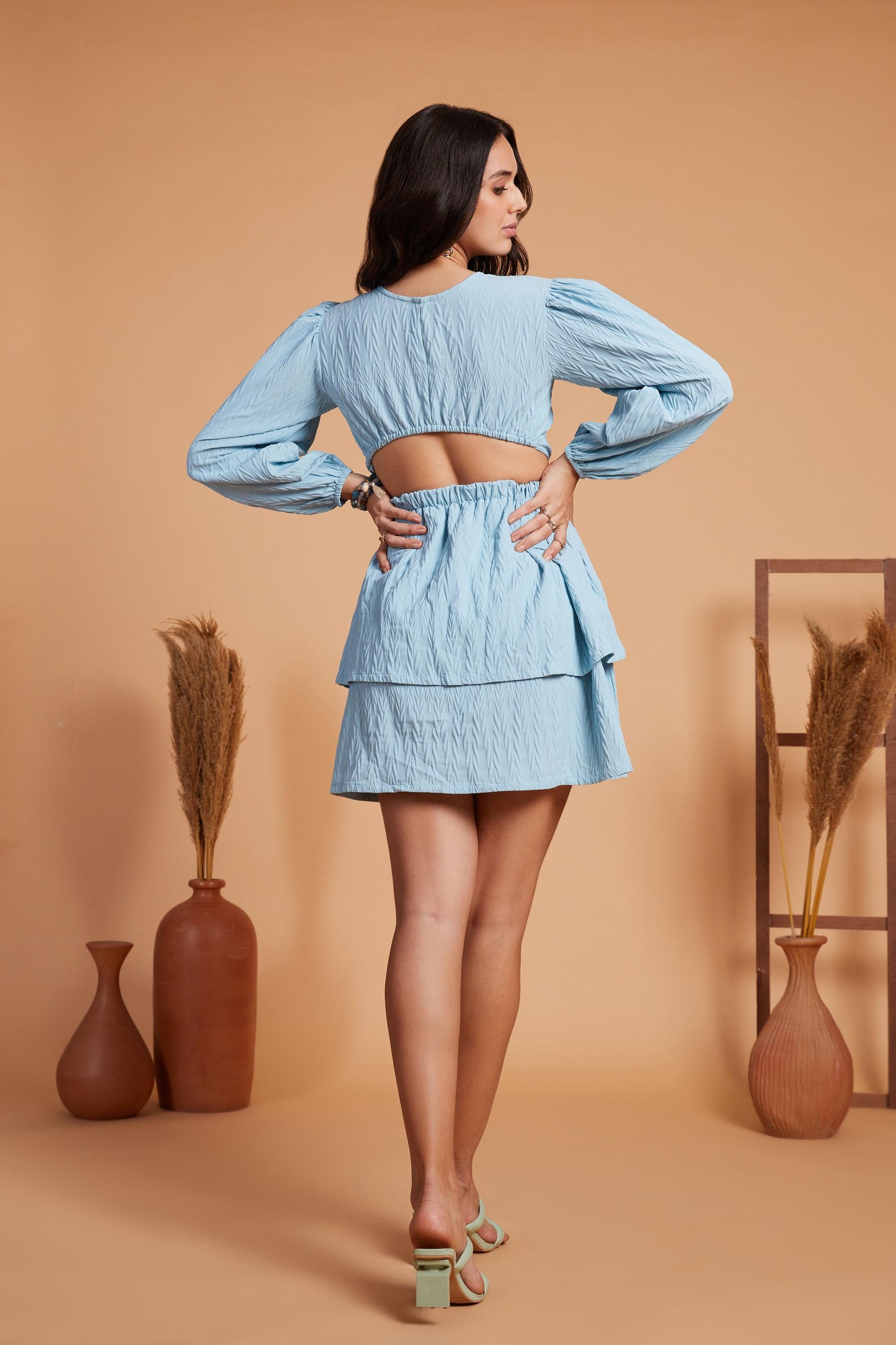 Tiered Mini Dress with Billowy Sleeves