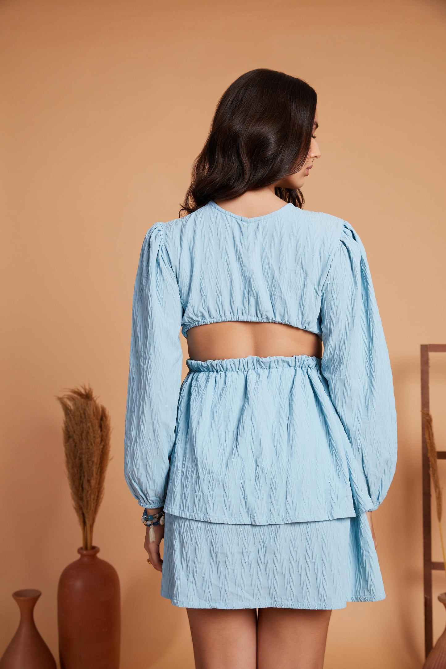 Tiered Mini Dress with Billowy Sleeves