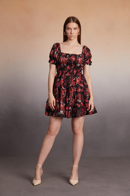 Floral Print Smocked Mini Dress
