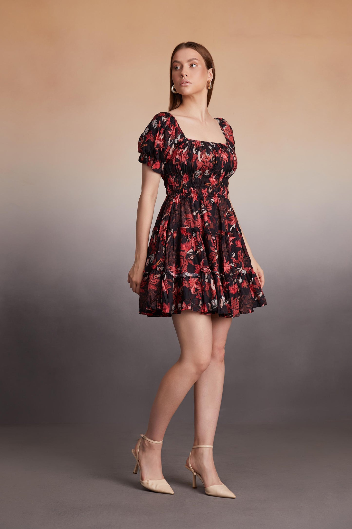 Floral Print Smocked Mini Dress