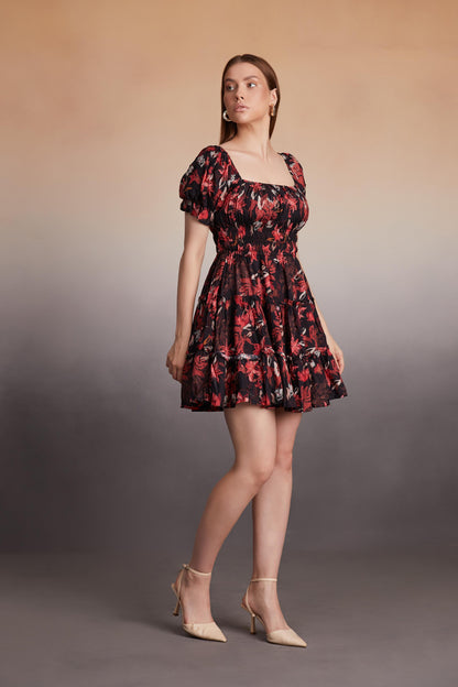 Floral Print Smocked Mini Dress