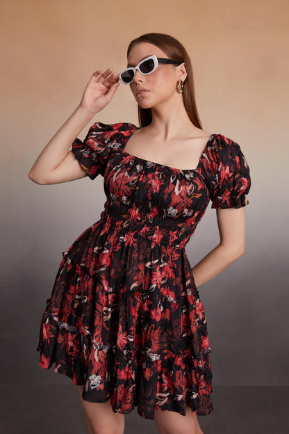 Floral Print Smocked Mini Dress