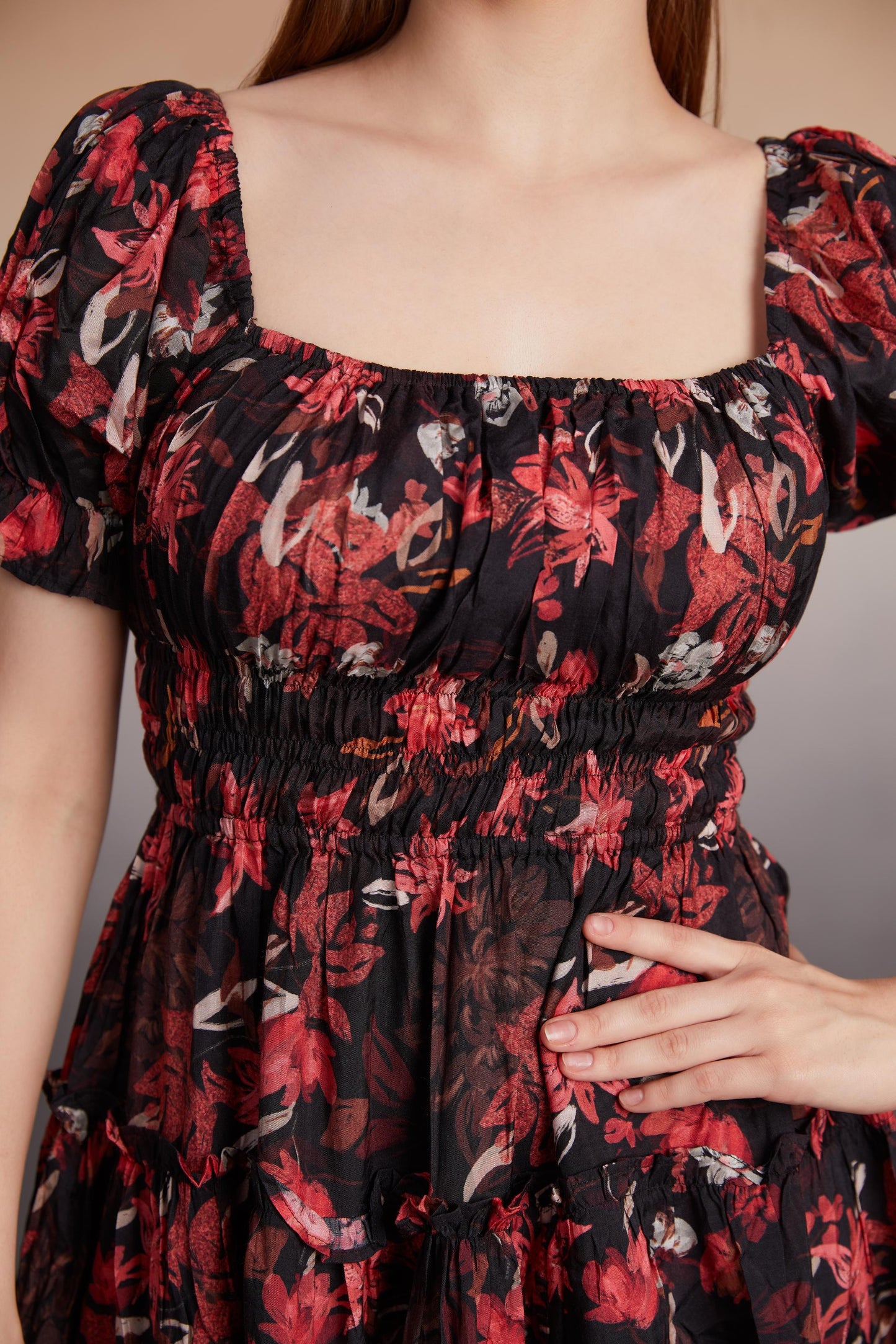 Floral Print Smocked Mini Dress