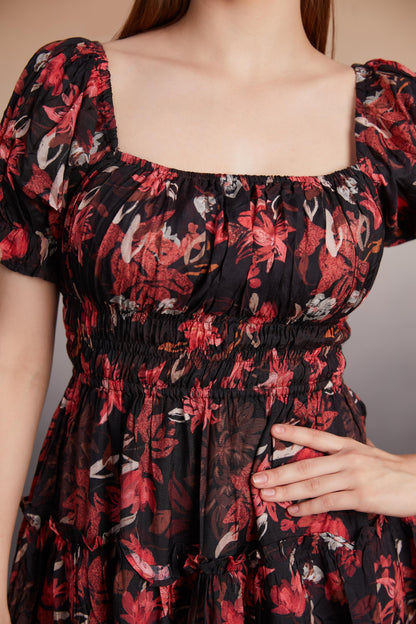 Floral Print Smocked Mini Dress