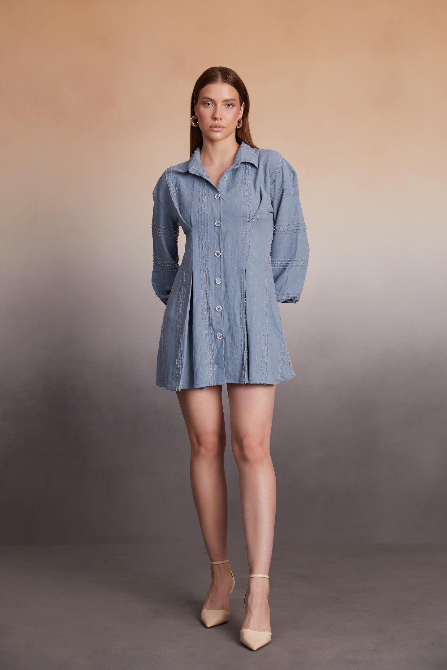 Button-Down Textured Mini Shirt Dress