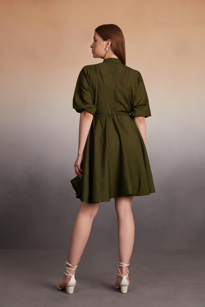 Button-Down Utility Mini Dress with Drawstring Waist