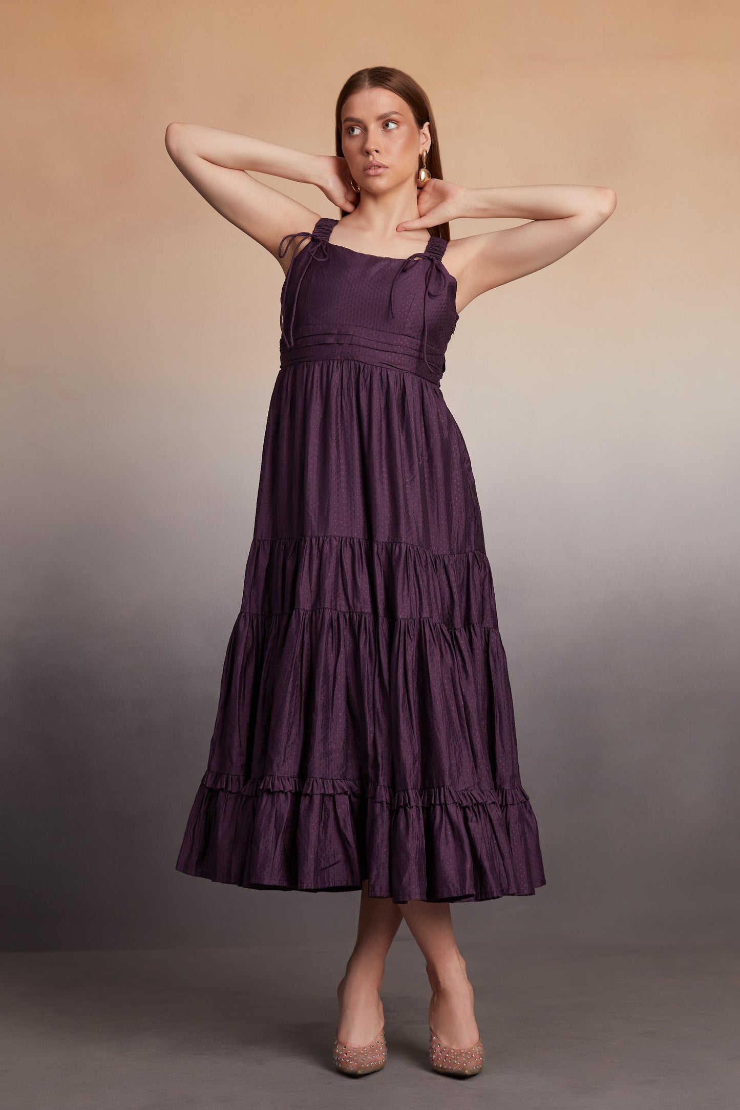 Tiered Maxi Dress with Bow-Tie Straps