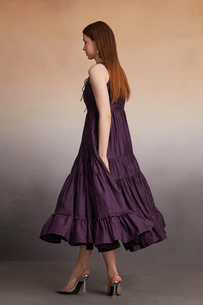 Tiered Maxi Dress with Bow-Tie Straps