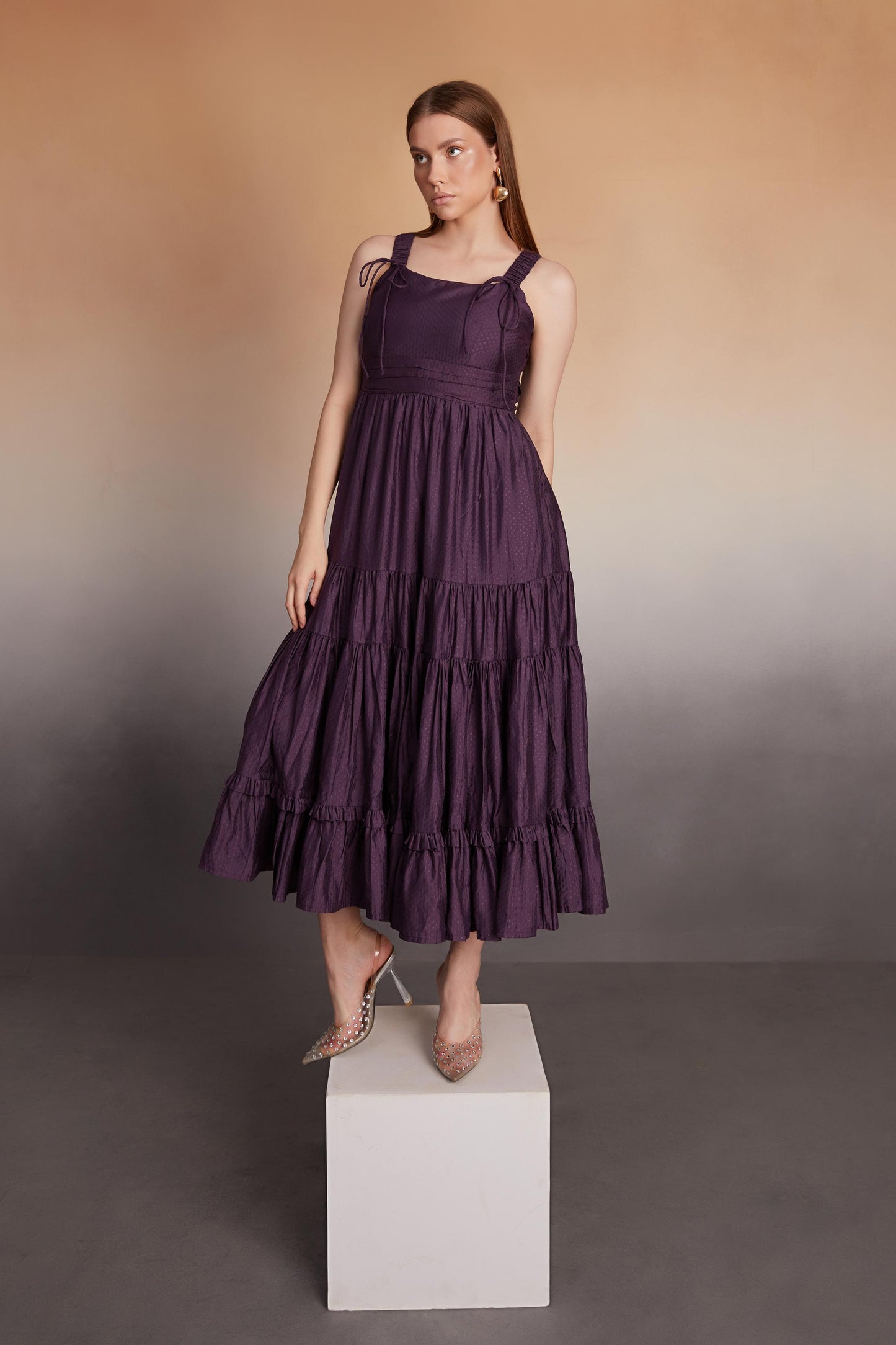 Tiered Maxi Dress with Bow-Tie Straps