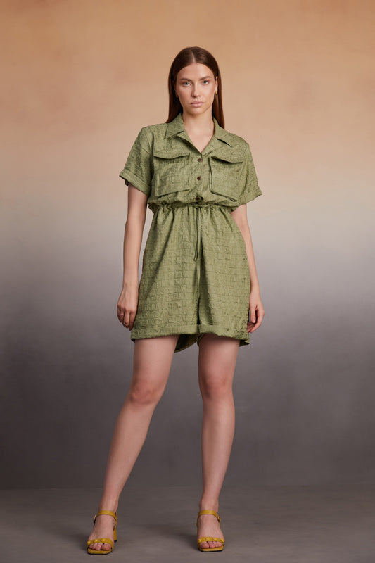 Textured Olive Utility Romper